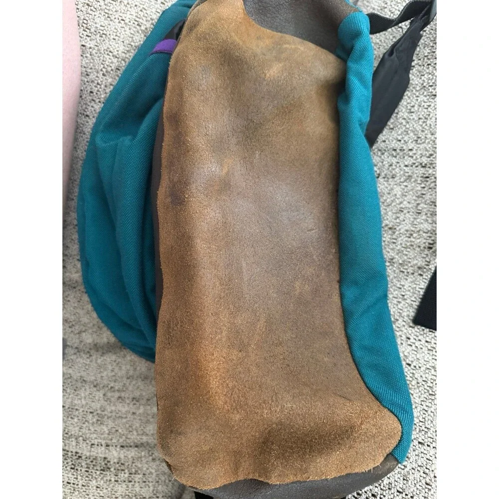Vintage 90s JanSport Backpack Teal Purple Stripe Suede Bottom